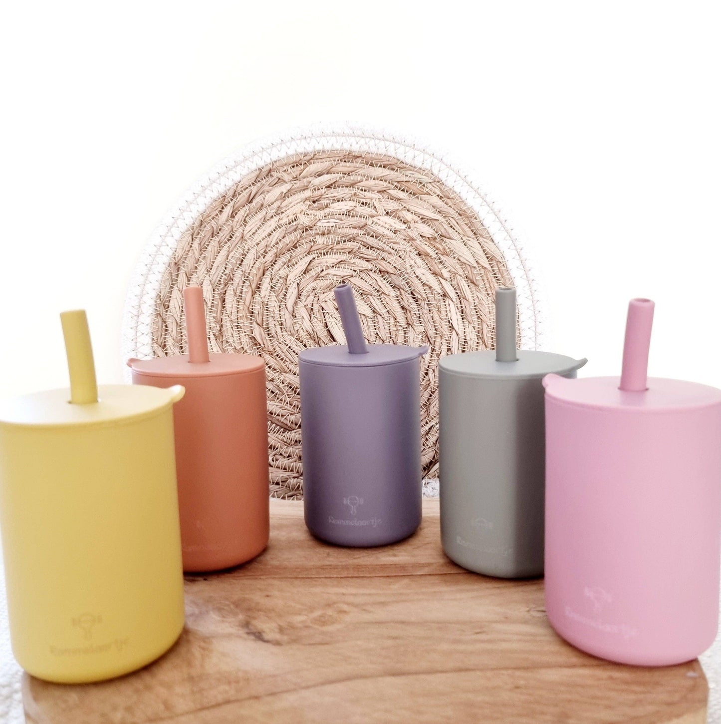 Bicchiere in silicone con cannuccia - Giallo ocra