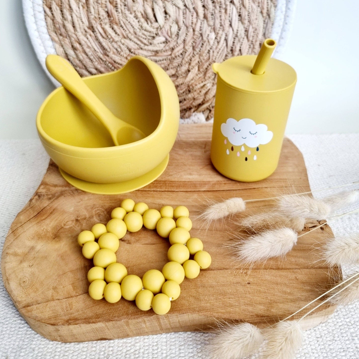 Bicchiere in silicone con cannuccia - Giallo ocra