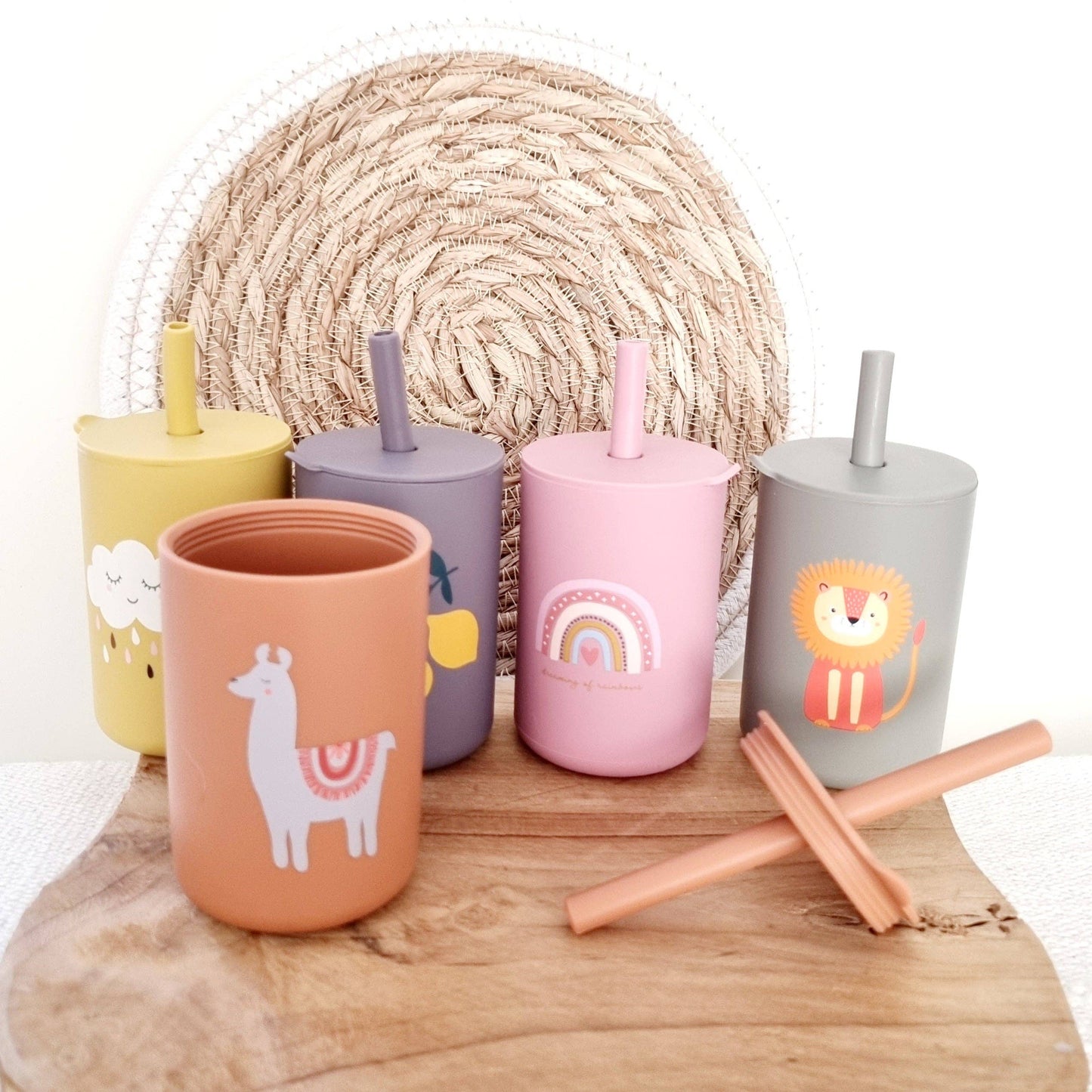 Bicchiere in silicone con cannuccia - Salvia