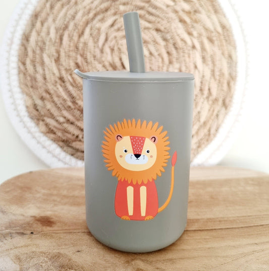 Bicchiere in silicone con cannuccia - Salvia