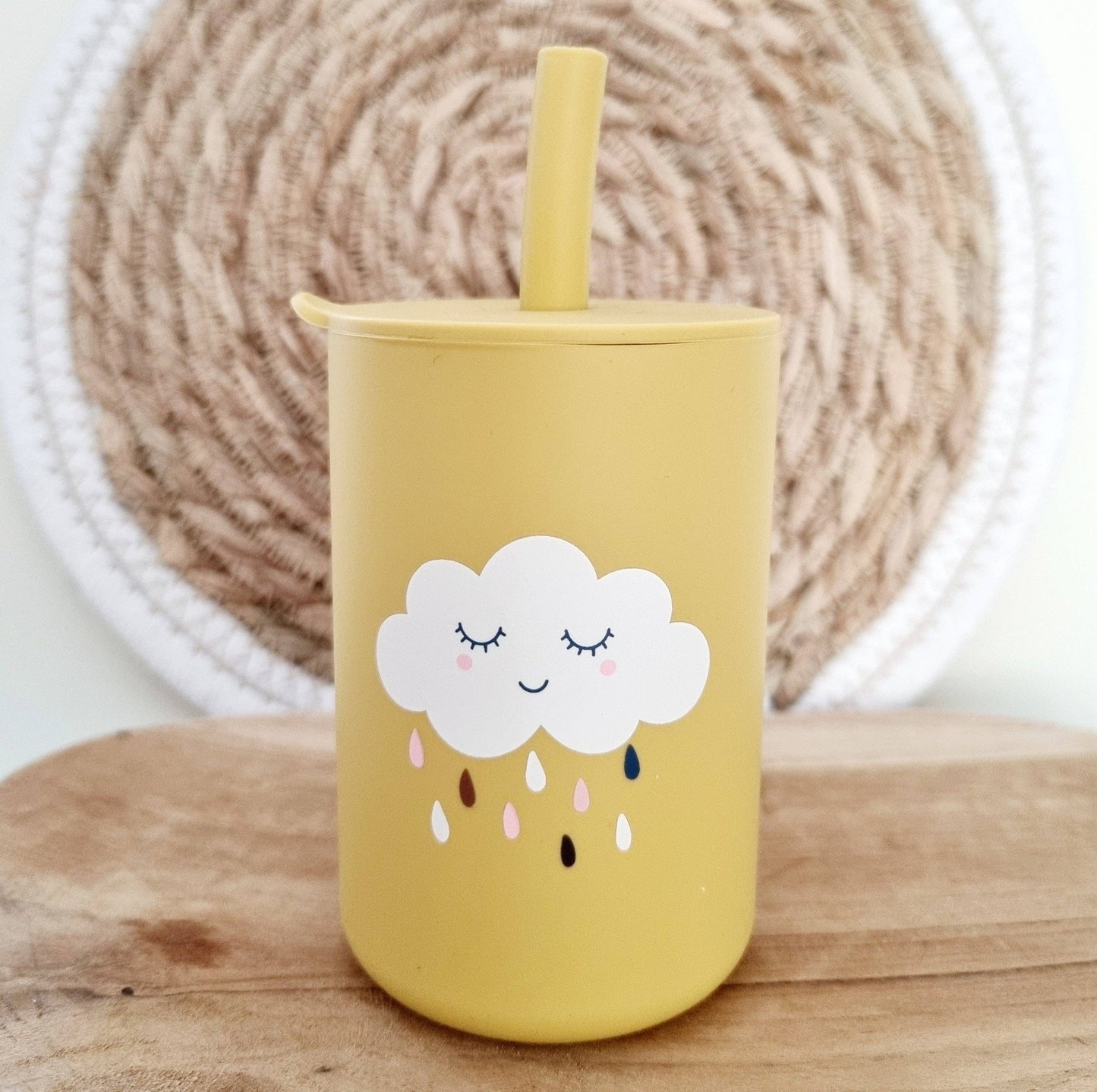 Bicchiere in silicone con cannuccia - Giallo ocra