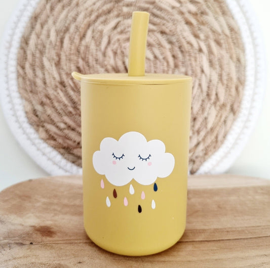 Bicchiere in silicone con cannuccia - Giallo ocra