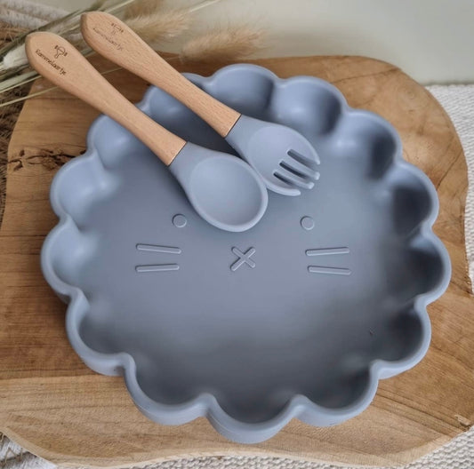 Piatto in silicone con forchetta e cucchiaio